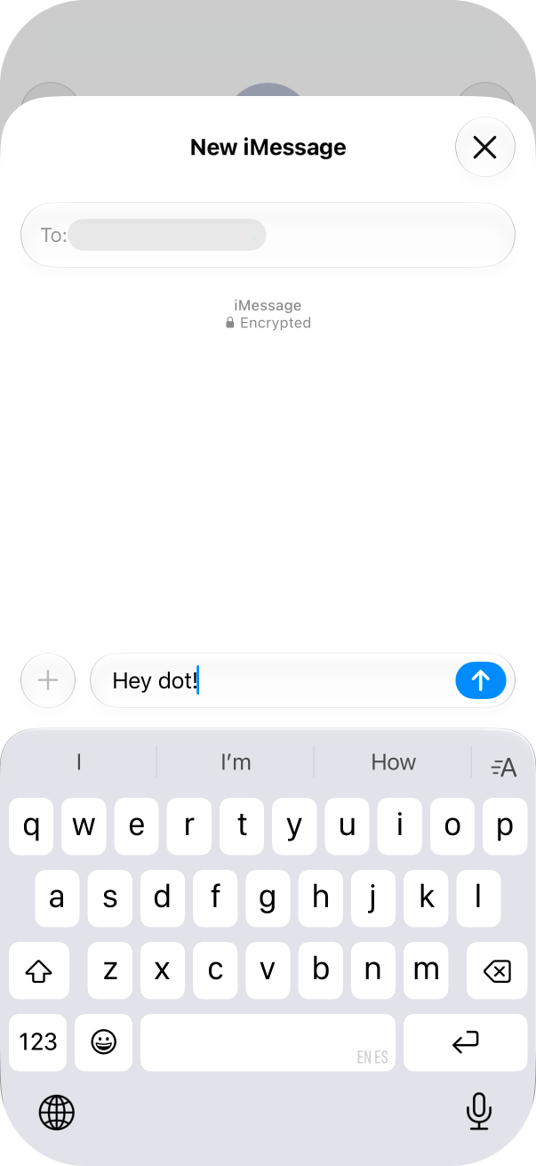 Messages on iPhone showing a new iMessage to the dot that says Hey dot!